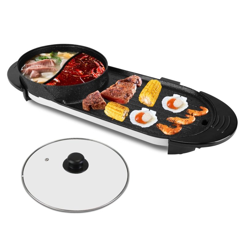 2200W 2 In 1 Electric Hot Pot With BBQ Grill Cooker Smokeless Non-Stick ...