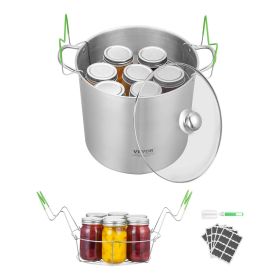 21 QT Canning Pot with Rack and Lid, Stainless Steel Waterbath Canner with Dual Handle and Glass Lid, Compatible with All Cooktops: Induction, Ga