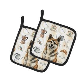 Brindle Akita Coffee Bar Pair of Pot Holders Pair 7.5x7.5 Quilted Insulated Hot Pads Decorative Kitchen Gift Made in USA