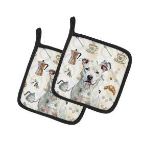 White American Staffordshire Terrier Coffee Bar Pair of Pot Holders Pair 7.5x7.5 Quilted Insulated Hot Pads Decorative Kitchen Gift Made in USA