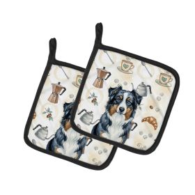 Black Australian Shepherd Coffee Bar Pair of Pot Holders Pair 7.5x7.5 Quilted Insulated Hot Pads Decorative Kitchen Gift Made in USA