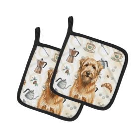 Tawny Briard Coffee Bar Pair of Pot Holders Pair 7.5x7.5 Quilted Insulated Hot Pads Decorative Kitchen Gift Made in USA