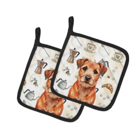 Red Border Terrier Coffee Bar Pair of Pot Holders Pair 7.5x7.5 Quilted Insulated Hot Pads Decorative Kitchen Gift Made in USA