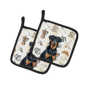 Beauceron Coffee Bar Pair of Pot Holders Pair 7.5x7.5 Quilted Insulated Hot Pads Decorative Kitchen Gift Made in USA