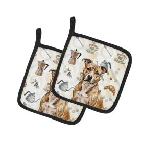 Brindle American Staffordshire Terrier Coffee Bar Pair of Pot Holders Pair 7.5x7.5 Quilted Insulated Hot Pads Decorative Kitchen Gift Made in USA
