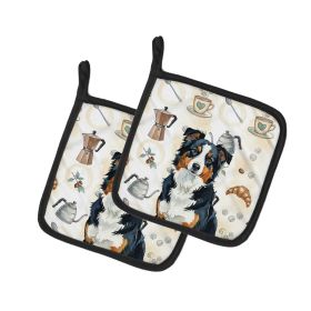 Black Tri American Shepherd Coffee Bar Pair of Pot Holders Pair 7.5x7.5 Quilted Insulated Hot Pads Decorative Kitchen Gift Made in USA