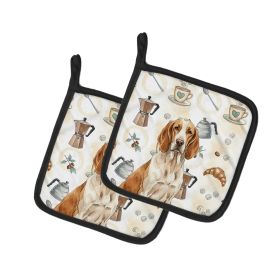 Bracco Italiano Coffee Bar Pair of Pot Holders Pair 7.5x7.5 Quilted Insulated Hot Pads Decorative Kitchen Gift Made in USA