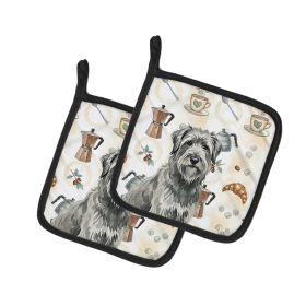 Gray Briard Coffee Bar Pair of Pot Holders Pair 7.5x7.5 Quilted Insulated Hot Pads Decorative Kitchen Gift Made in USA