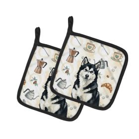 Black and White Alaskan Malamute Coffee Bar Pair of Pot Holders Pair 7.5x7.5 Quilted Insulated Hot Pads Decorative Kitchen Gift Made in USA