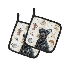 Black Russian Terrier Coffee Bar Pair of Pot Holders Pair 7.5x7.5 Quilted Insulated Hot Pads Decorative Kitchen Gift Made in USA