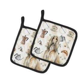 Afghan Hound Coffee Bar Pair of Pot Holders Pair 7.5x7.5 Quilted Insulated Hot Pads Decorative Kitchen Gift Made in USA
