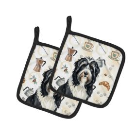 Black Bearded Collie Coffee Bar Pair of Pot Holders Pair 7.5x7.5 Quilted Insulated Hot Pads Decorative Kitchen Gift Made in USA