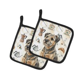 Grizzle and Tan Border Terrier Coffee Bar Pair of Pot Holders Pair 7.5x7.5 Quilted Insulated Hot Pads Decorative Kitchen Gift Made in USA