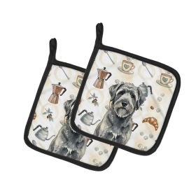 Gray Bouvier des Flandres Coffee Bar Pair of Pot Holders Pair 7.5x7.5 Quilted Insulated Hot Pads Decorative Kitchen Gift Made in USA