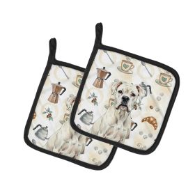 White Boxer Coffee Bar Pair of Pot Holders Pair 7.5x7.5 Quilted Insulated Hot Pads Decorative Kitchen Gift Made in USA