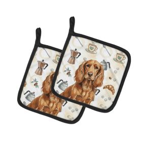 Boykin Spaniel Coffee Bar Pair of Pot Holders Pair 7.5x7.5 Quilted Insulated Hot Pads Decorative Kitchen Gift Made in USA
