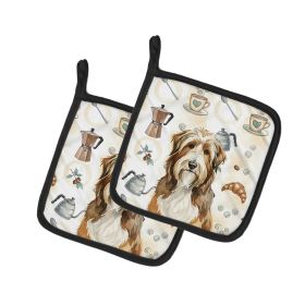 Brown Bearded Collie Coffee Bar Pair of Pot Holders Pair 7.5x7.5 Quilted Insulated Hot Pads Decorative Kitchen Gift Made in USA
