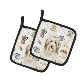 White and Tan Bearded Collie Coffee Bar Pair of Pot Holders Pair 7.5x7.5 Quilted Insulated Hot Pads Decorative Kitchen Gift Made in USA