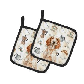 Orange Belton English Setter Coffee Bar Pair of Pot Holders Pair 7.5x7.5 Quilted Insulated Hot Pads Decorative Kitchen Gift Made in USA