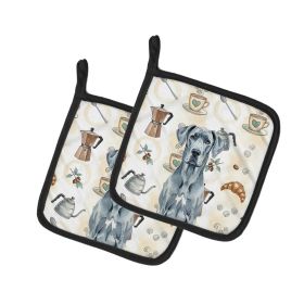 Blue Great Dane Coffee Bar Pair of Pot Holders Pair 7.5x7.5 Quilted Insulated Hot Pads Decorative Kitchen Gift Made in USA