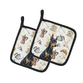 Doberman Pinscher Coffee Bar Pair of Pot Holders Pair 7.5x7.5 Quilted Insulated Hot Pads Decorative Kitchen Gift Made in USA
