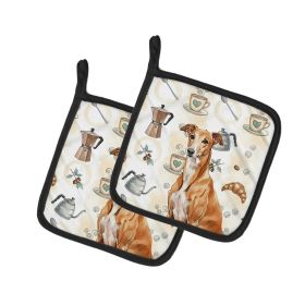 Red Greyhound Coffee Bar Pair of Pot Holders Pair 7.5x7.5 Quilted Insulated Hot Pads Decorative Kitchen Gift Made in USA
