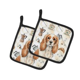 Blenheim Cavalier Spaniel Coffee Bar Pair of Pot Holders Pair 7.5x7.5 Quilted Insulated Hot Pads Decorative Kitchen Gift Made in USA
