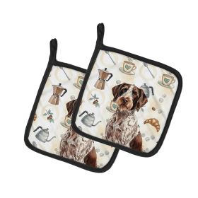 Roan German Wirehaired Pointer Coffee Bar Pair of Pot Holders Pair 7.5x7.5 Quilted Insulated Hot Pads Decorative Kitchen Gift Made in USA