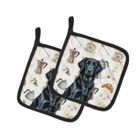 Black Flat-Coated Retriever Coffee Bar Pair of Pot Holders Pair 7.5x7.5 Quilted Insulated Hot Pads Decorative Kitchen Gift Made in USA