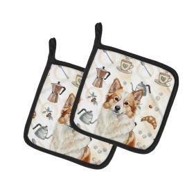 Tan Icelandic Sheepdog Coffee Bar Pair of Pot Holders Pair 7.5x7.5 Quilted Insulated Hot Pads Decorative Kitchen Gift Made in USA