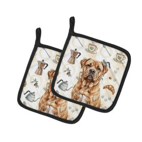 Dogue de Bordeaux Coffee Bar Pair of Pot Holders Pair 7.5x7.5 Quilted Insulated Hot Pads Decorative Kitchen Gift Made in USA