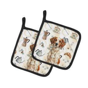 Roan Brittany Coffee Bar Pair of Pot Holders Pair 7.5x7.5 Quilted Insulated Hot Pads Decorative Kitchen Gift Made in USA