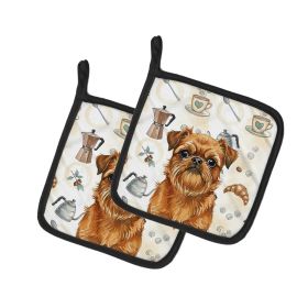 Belge Brussels Griffon Coffee Bar Pair of Pot Holders Pair 7.5x7.5 Quilted Insulated Hot Pads Decorative Kitchen Gift Made in USA