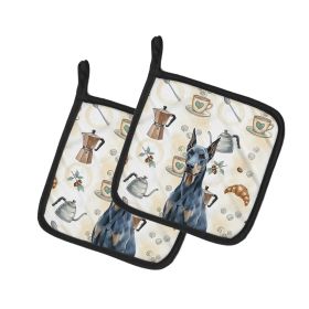 Blue Doberman Pinscher Coffee Bar Pair of Pot Holders Pair 7.5x7.5 Quilted Insulated Hot Pads Decorative Kitchen Gift Made in USA