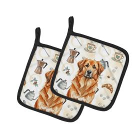 Red Leonberger Coffee Bar Pair of Pot Holders Pair 7.5x7.5 Quilted Insulated Hot Pads Decorative Kitchen Gift Made in USA