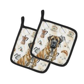 Brindle English Mastiff Coffee Bar Pair of Pot Holders Pair 7.5x7.5 Quilted Insulated Hot Pads Decorative Kitchen Gift Made in USA