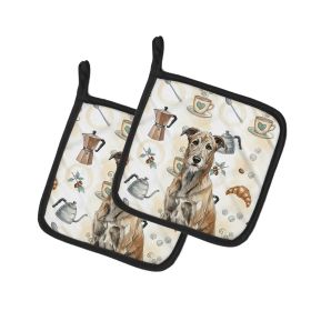 Brindle Irish Wolfhound Coffee Bar Pair of Pot Holders Pair 7.5x7.5 Quilted Insulated Hot Pads Decorative Kitchen Gift Made in USA