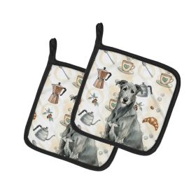 Gray Irish Wolfhound Coffee Bar Pair of Pot Holders Pair 7.5x7.5 Quilted Insulated Hot Pads Decorative Kitchen Gift Made in USA