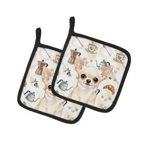 Cream Chihuahua Coffee Bar Pair of Pot Holders Pair 7.5x7.5 Quilted Insulated Hot Pads Decorative Kitchen Gift Made in USA