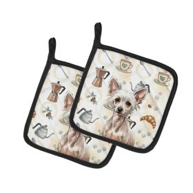 Hairless Chinese Crested Coffee Bar Pair of Pot Holders Pair 7.5x7.5 Quilted Insulated Hot Pads Decorative Kitchen Gift Made in USA