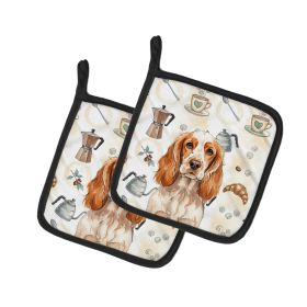 Orange Roan English Cocker Spaniel Coffee Bar Pair of Pot Holders Pair 7.5x7.5 Quilted Insulated Hot Pads Decorative Kitchen Gift Made in USA