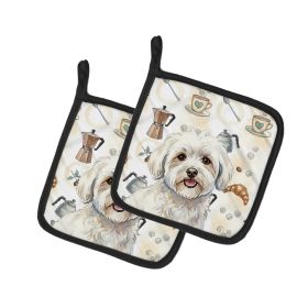 Coton de Tulear Coffee Bar Pair of Pot Holders Pair 7.5x7.5 Quilted Insulated Hot Pads Decorative Kitchen Gift Made in USA