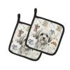 White with Gray Coton de Tulear Coffee Bar Pair of Pot Holders Pair 7.5x7.5 Quilted Insulated Hot Pads Decorative Kitchen Gift Made in USA