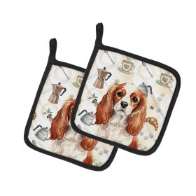 Blenheim English Toy Spaniel Coffee Bar Pair of Pot Holders Pair 7.5x7.5 Quilted Insulated Hot Pads Decorative Kitchen Gift Made in USA