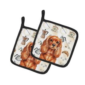 Ruby English Toy Spaniel Coffee Bar Pair of Pot Holders Pair 7.5x7.5 Quilted Insulated Hot Pads Decorative Kitchen Gift Made in USA