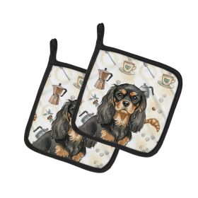 Black and Tan Cavalier Spaniel Coffee Bar Pair of Pot Holders Pair 7.5x7.5 Quilted Insulated Hot Pads Decorative Kitchen Gift Made in USA