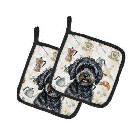Black Havanese Coffee Bar Pair of Pot Holders Pair 7.5x7.5 Quilted Insulated Hot Pads Decorative Kitchen Gift Made in USA