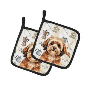 Sable Havanese Coffee Bar Pair of Pot Holders Pair 7.5x7.5 Quilted Insulated Hot Pads Decorative Kitchen Gift Made in USA