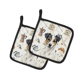 White and Black Jack Russell Terrier Coffee Bar Pair of Pot Holders Pair 7.5x7.5 Quilted Insulated Hot Pads Decorative Kitchen Gift Made in USA