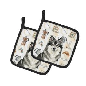 Keeshond Coffee Bar Pair of Pot Holders Pair 7.5x7.5 Quilted Insulated Hot Pads Decorative Kitchen Gift Made in USA